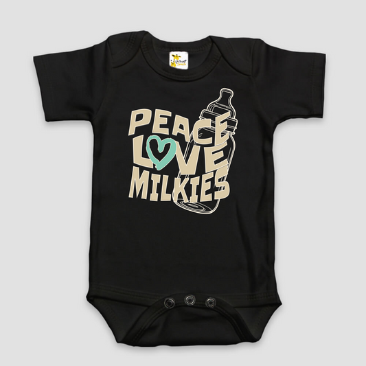 "Peace Love Milkies" Graphic Baby Bodysuit | Black