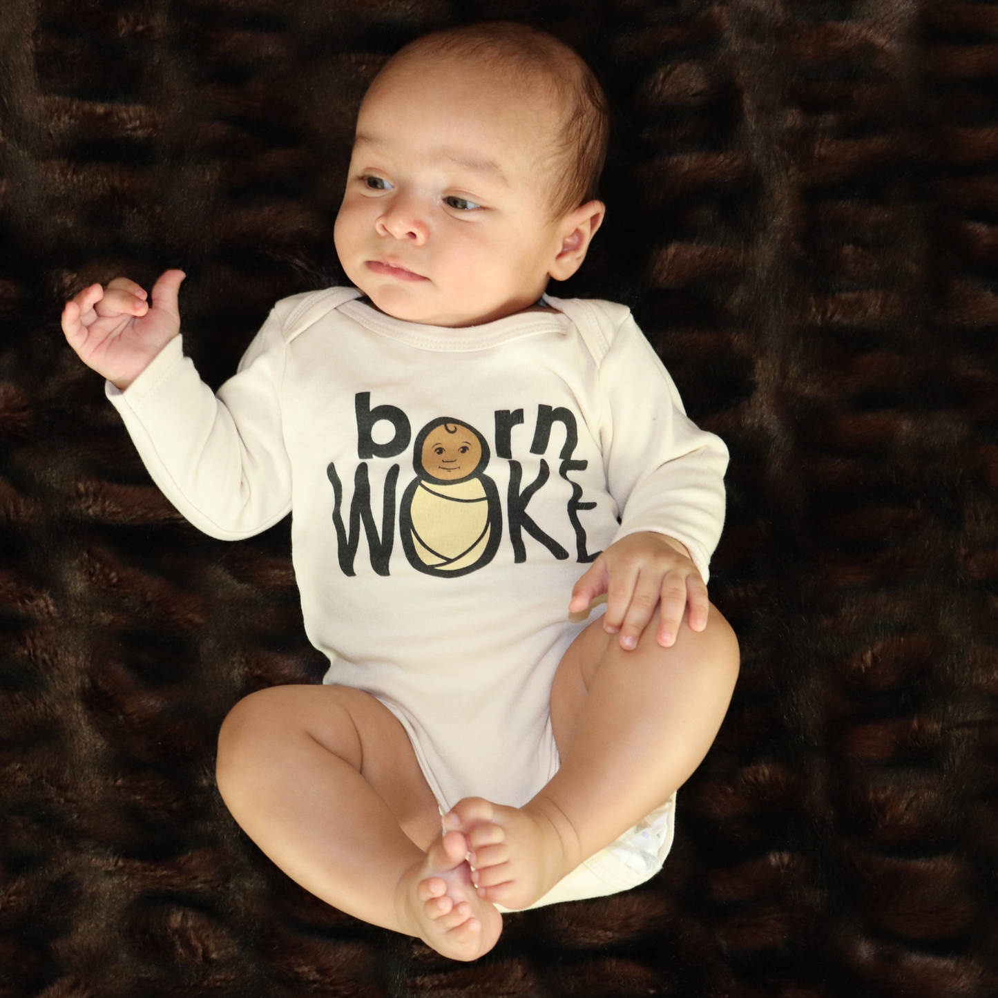Born WOKE Long Sleeve Baby Bodysuit - Buttermilk