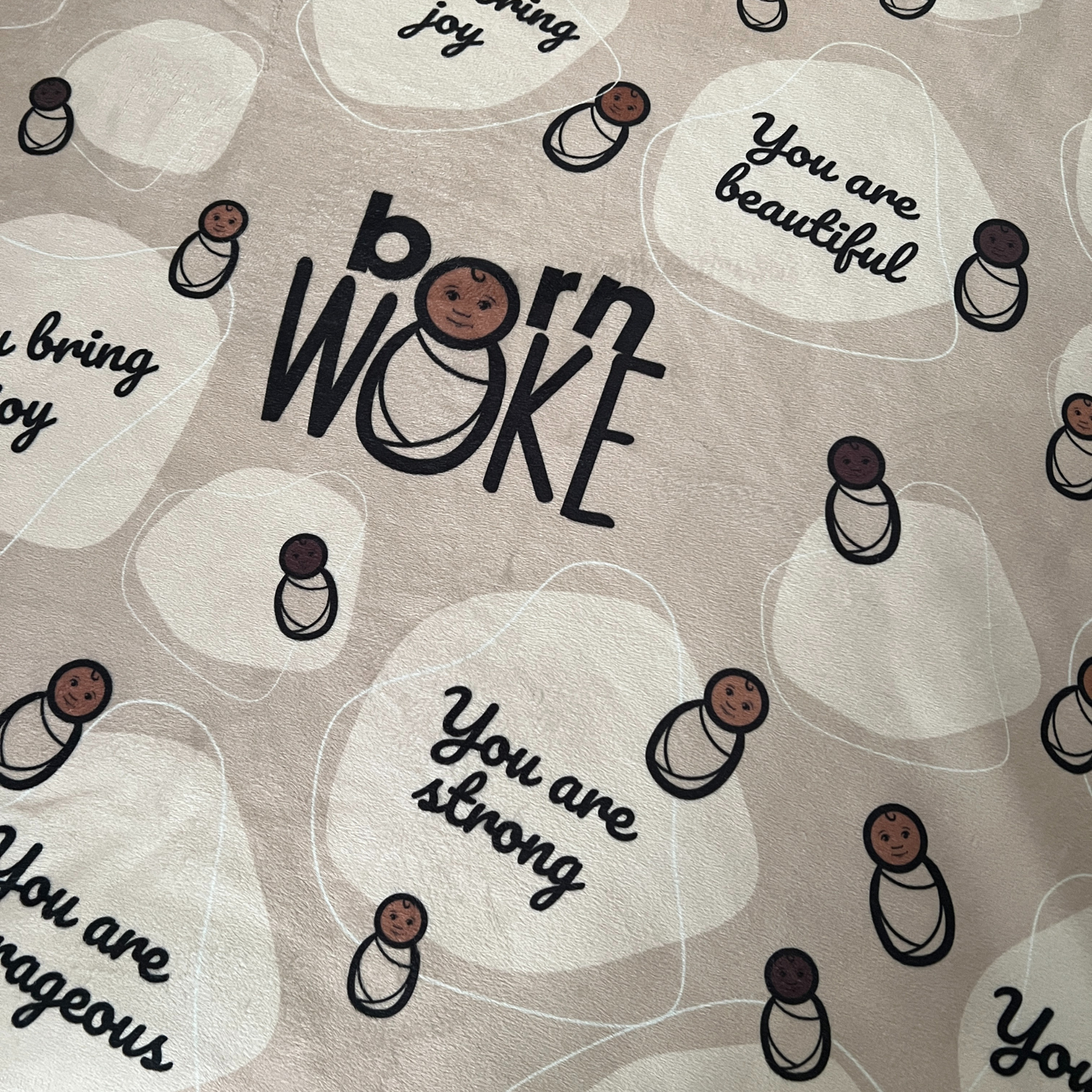 Born WOKE Affirmation Sherpa Baby Blanket (Tan)