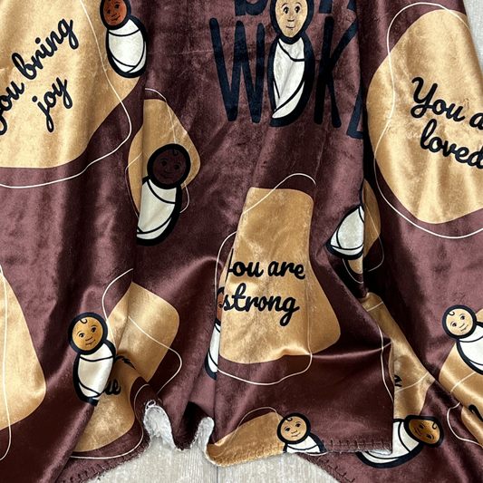 Born WOKE Affirmation Sherpa Blanket  37" x 57" (Chocolate)