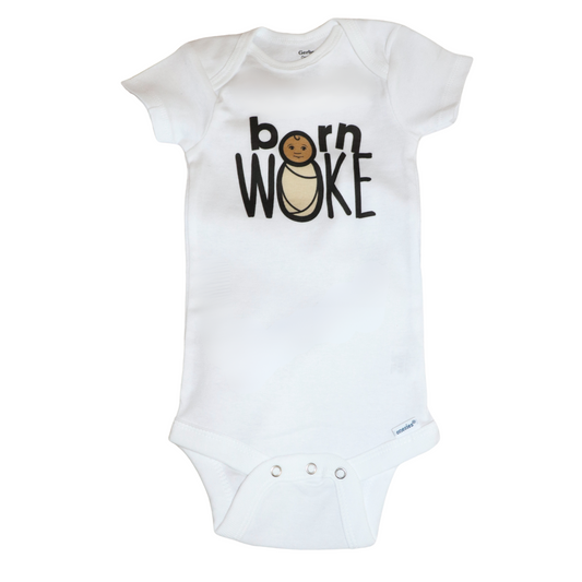 Born WOKE Short Sleeve Baby Onesie® | Coconut Cake/White
