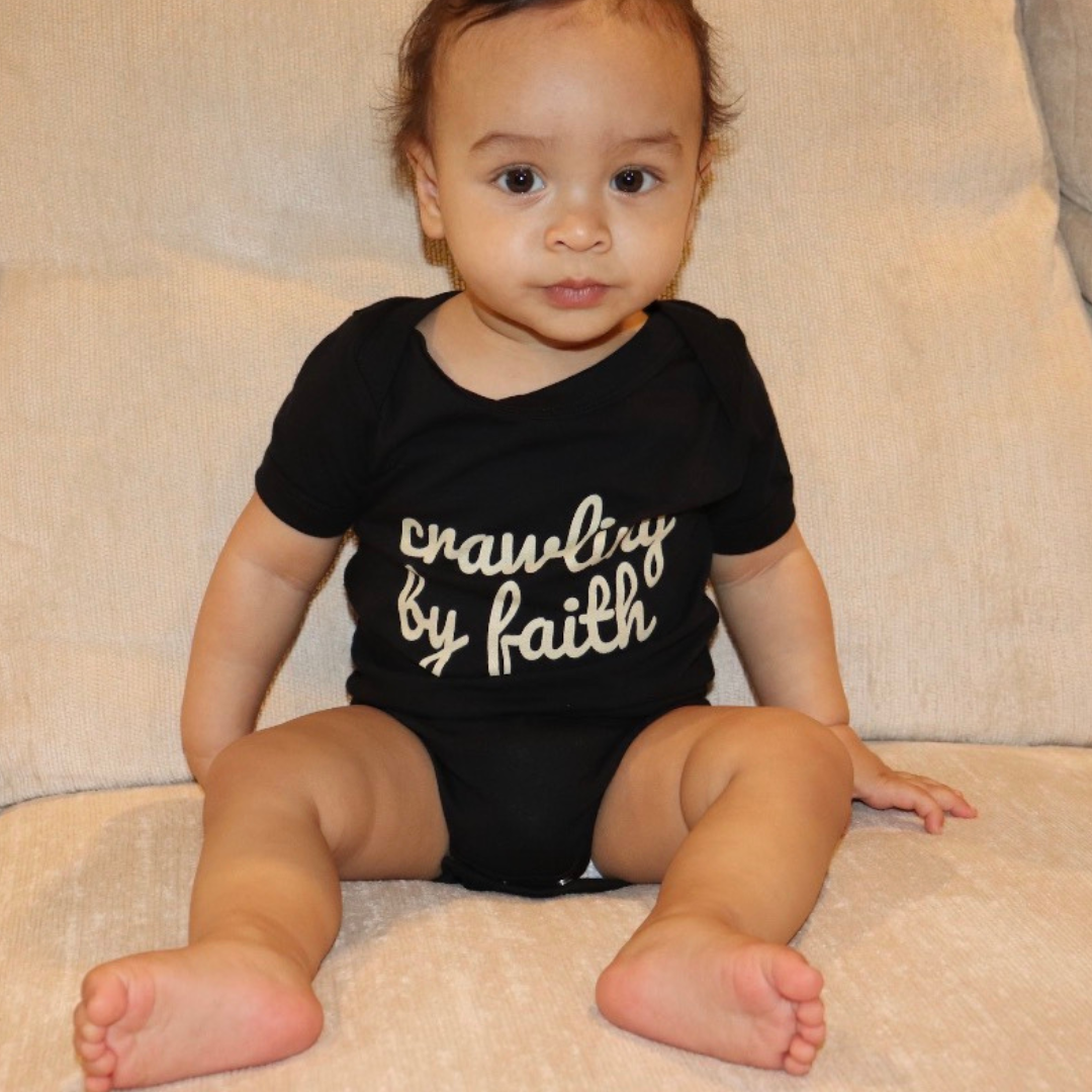 "Crawling by Faith" Graphic Baby Bodysuit | Ebony/Black
