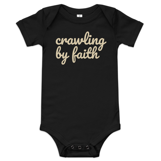 "Crawling by Faith" Graphic Baby Bodysuit | Ebony/Black