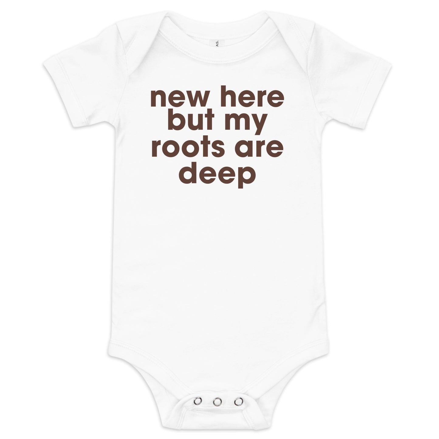 "New Here But My Roots Are Deep" Graphic Baby Bodysuit | Rice/White