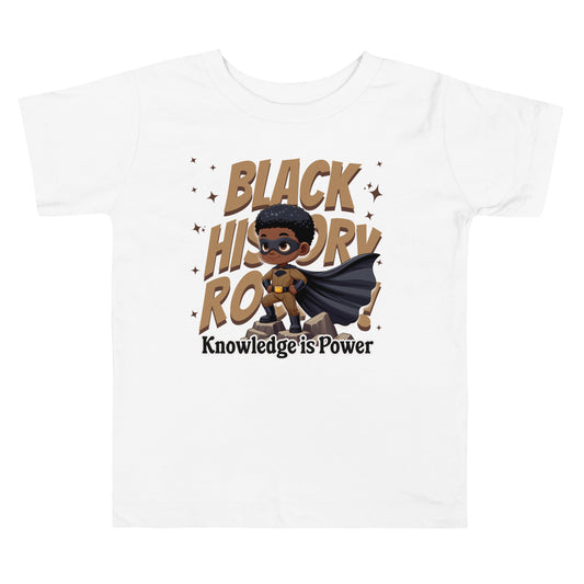 "Black History Rocks - Knowledge is Power" Toddler Graphic Tee | Rice/White
